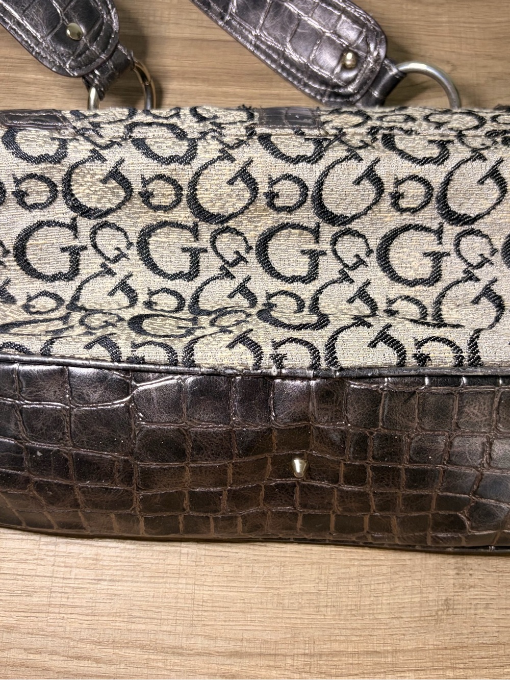 Vintage Y2K GUESS Monogram Shoulder Bag Croc Embossed… - Gem